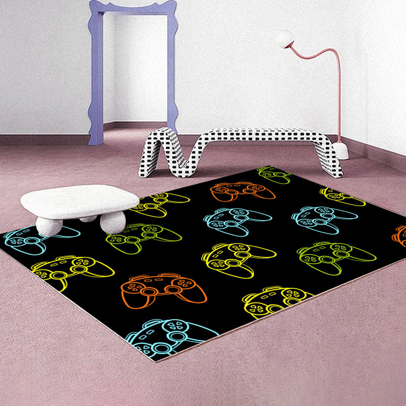 Casual Gamepad Print Carpet Polyester Area Rug Stain Resistant Rug for Living Room
