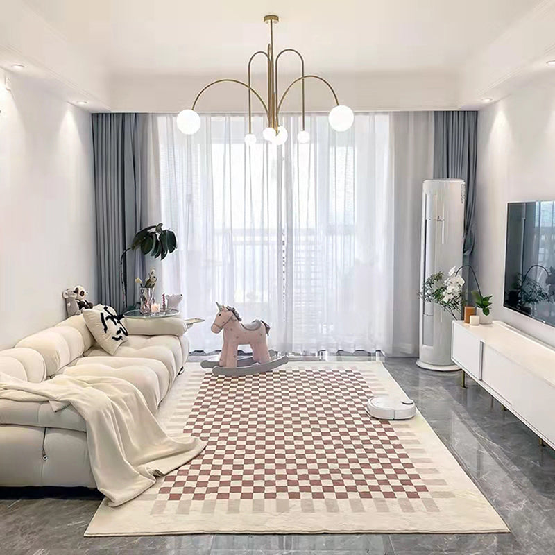 Simplicity Plaid Area Rug Polyester Carpet Non-Slip Backing Rug for Home Decoration