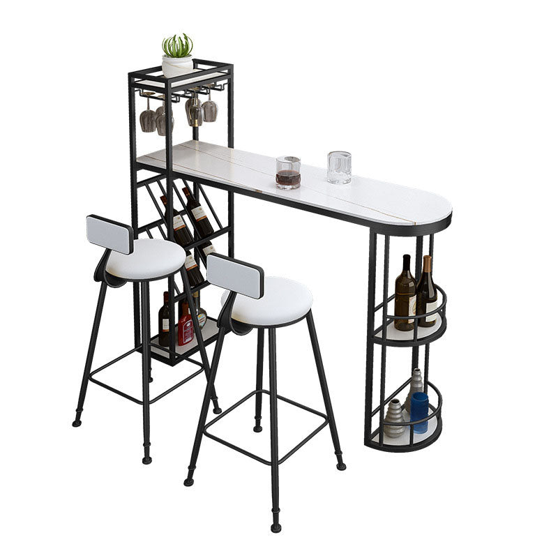 Glam 1/2/3 Pieces Bar Table Set Rectangle Stone Bar Table with Metal High Stools
