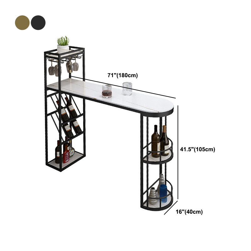 Glam 1/2/3 Pieces Bar Table Set Rectangle Stone Bar Table with Metal High Stools