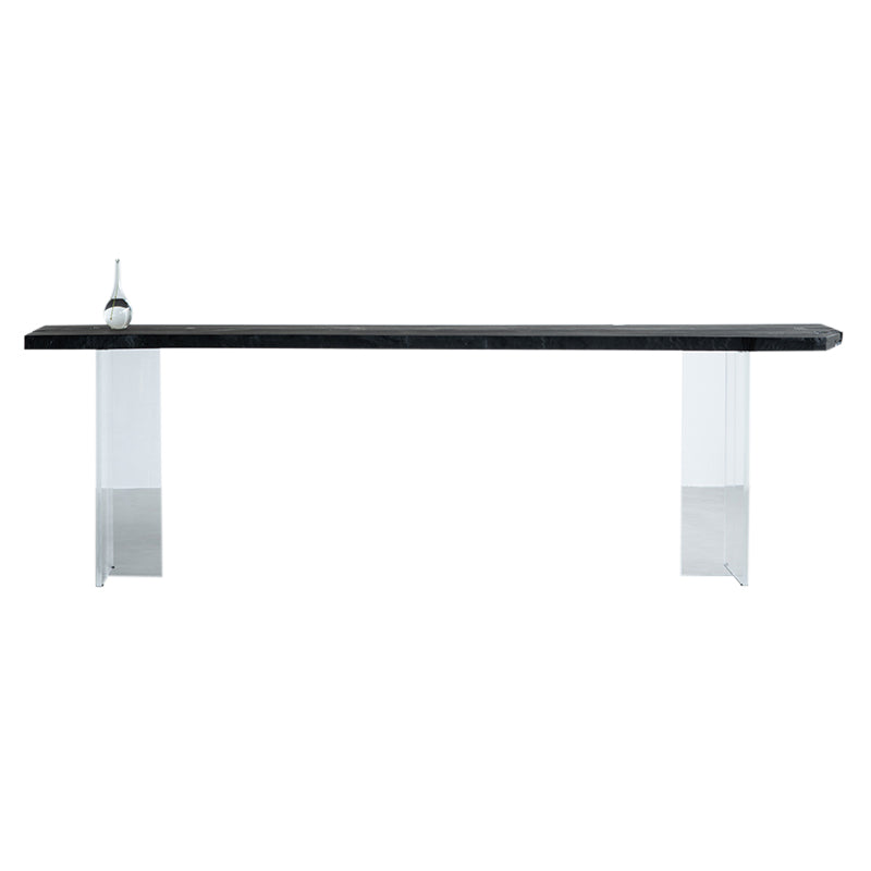 Black Ash Wood Top Bar Table with Acrylic Base Modern Pub Table with Double Pedestal