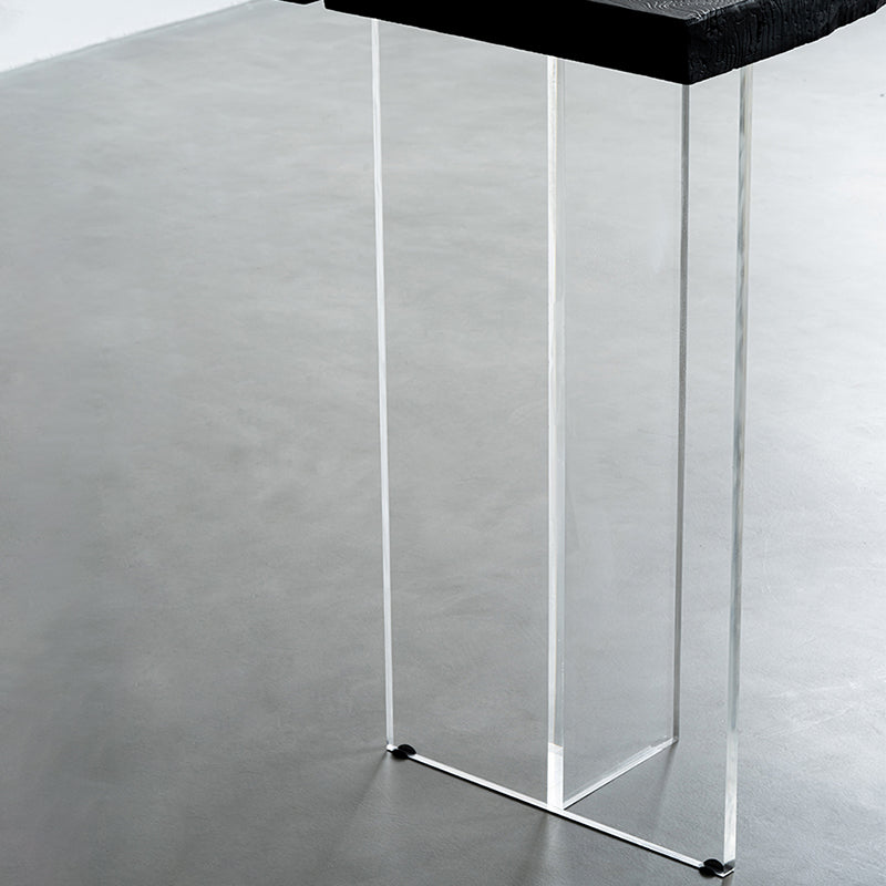 Black Ash Wood Top Bar Table with Acrylic Base Modern Pub Table with Double Pedestal