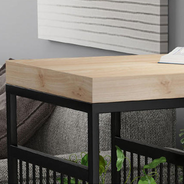 Natural Finish Solid Wood Top Bar Table Contemporary Metal Frame Pub Table