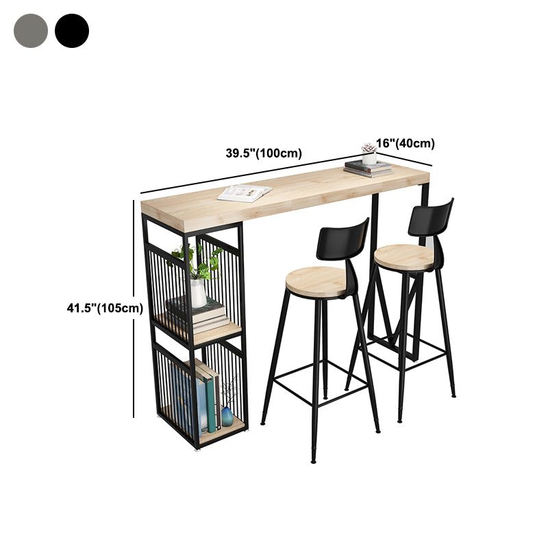 Natural Finish Solid Wood Top Bar Table Contemporary Metal Frame Pub Table