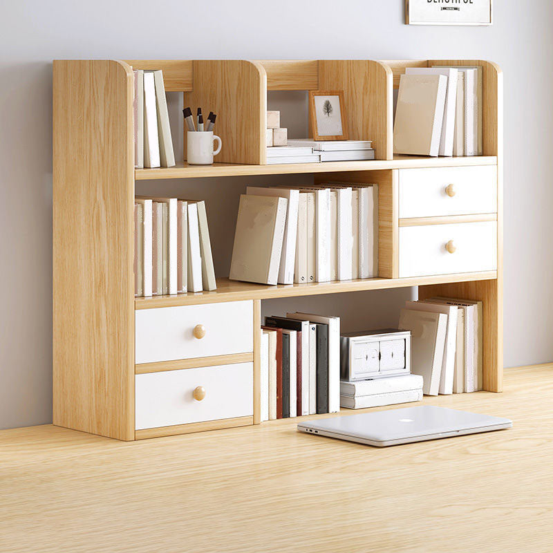 9.5" W Modern Wooden Bookcase Open Storage Bookshelf with Drawers and Shelves