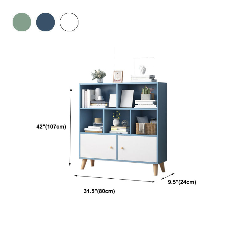 9.5" W Closed Storage Bookcase Wooden Bookshelf with Shelves and Doors