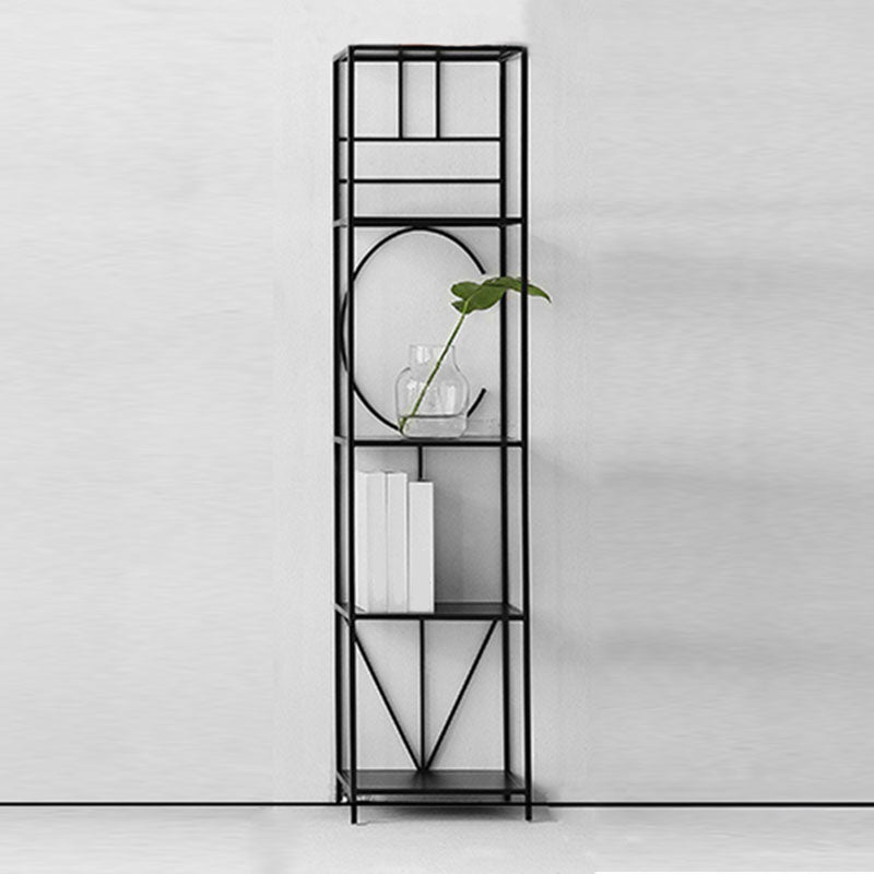 12" W Open Storage Bookcase Metal Bookshelf with Shelves in  Black and Gold