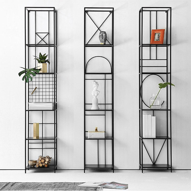 12" W Open Storage Bookcase Metal Bookshelf with Shelves in  Black and Gold