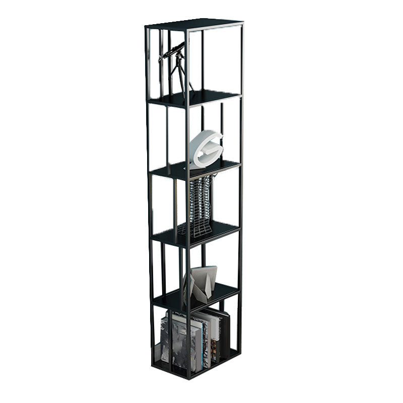 12" W Open Storage Bookcase Metal Bookshelf with Shelves in  Black and Gold