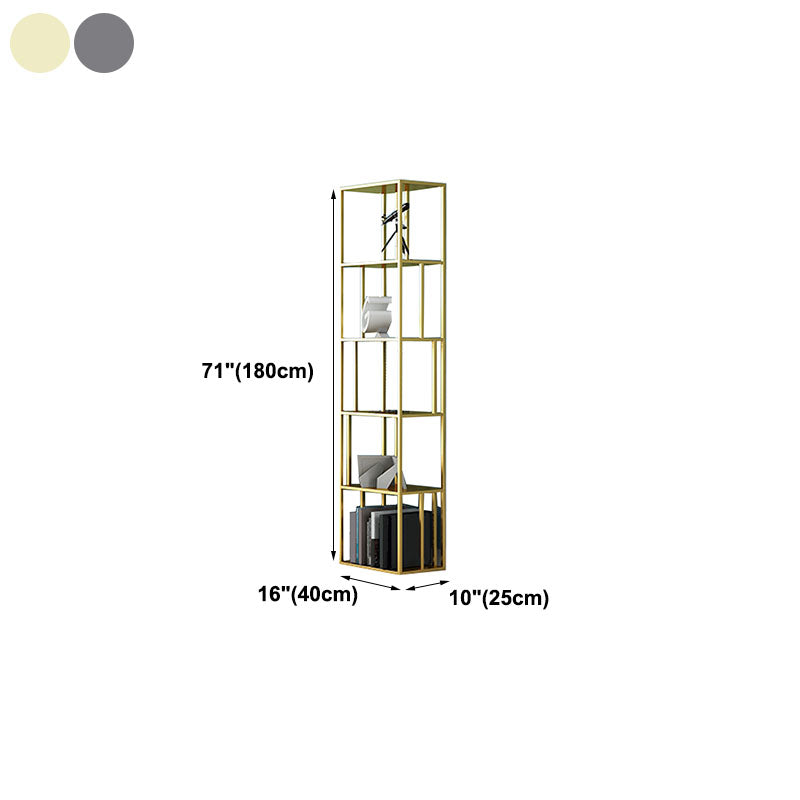 12" W Open Storage Bookcase Metal Bookshelf with Shelves in  Black and Gold