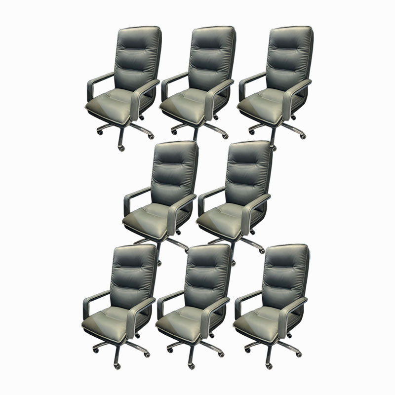 Modern Fixed Arms Chair Leather Management Office Chair with Wheels