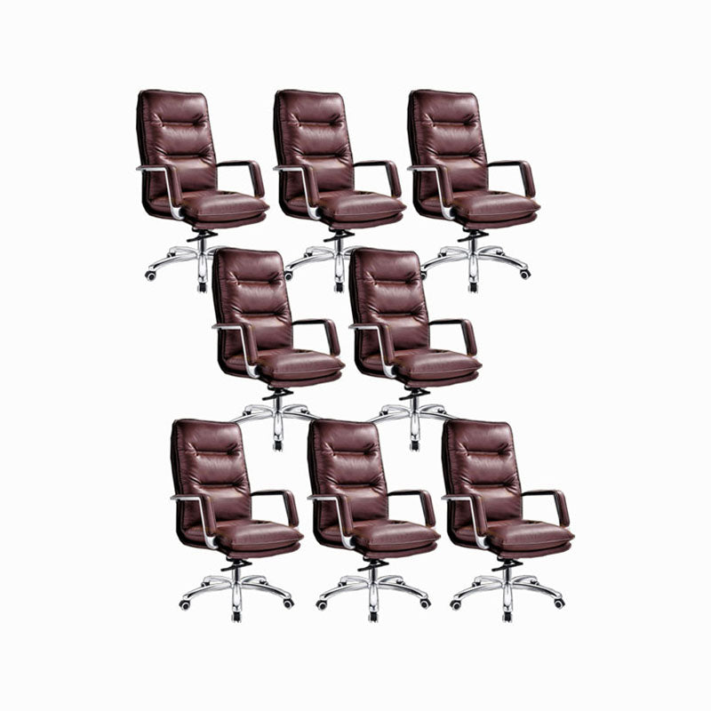 Modern Fixed Arms Chair Leather Management Office Chair with Wheels