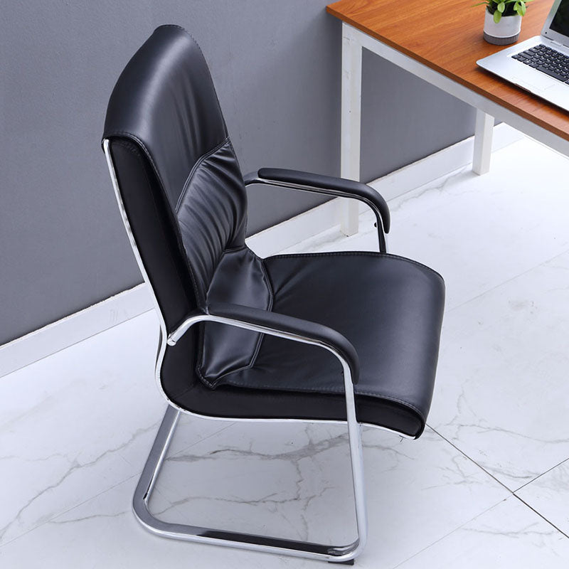 Modern Fixed Arms Conference Chair No Wheels Leather Management Office Chair