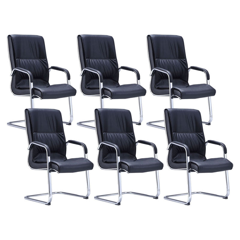 Modern Fixed Arms Conference Chair No Wheels Leather Management Office Chair