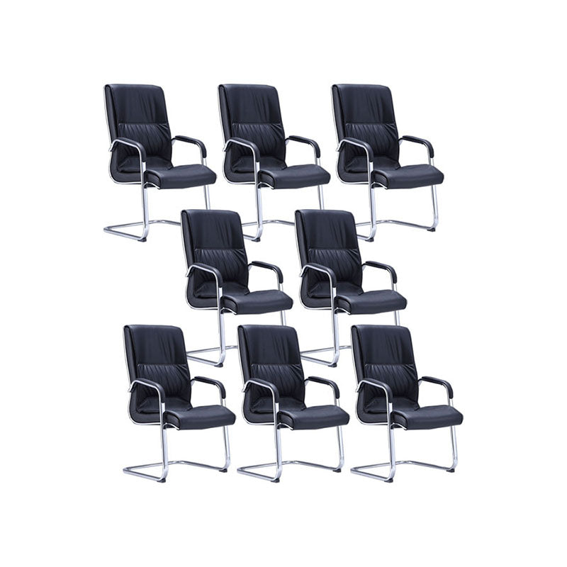 Modern Fixed Arms Conference Chair No Wheels Leather Management Office Chair