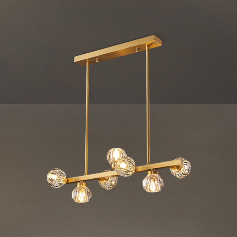 Contemporary Gold Hanging Light Crystal Island Light Fixture with Shade for Dining Table