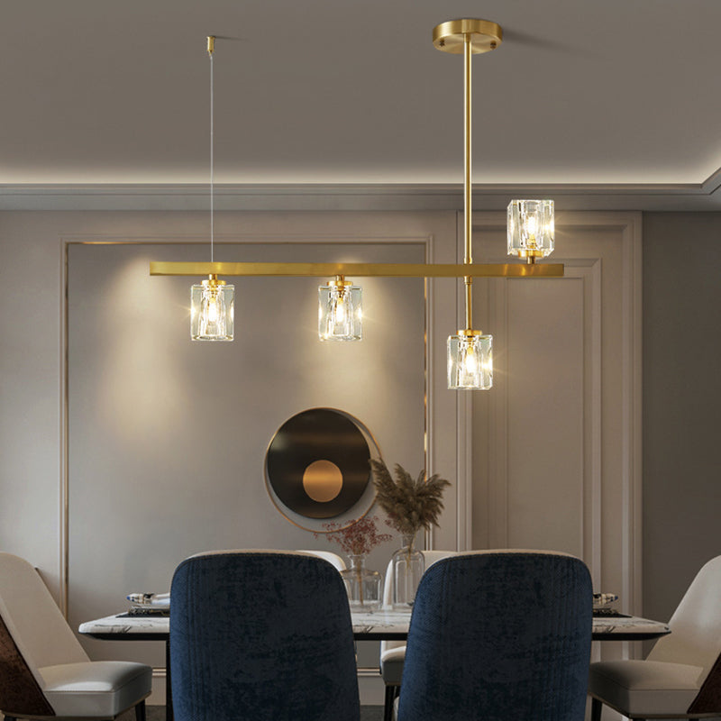 Post-Modern Hanging Light Crystal Island Light Fixture with Shade for Dining Table