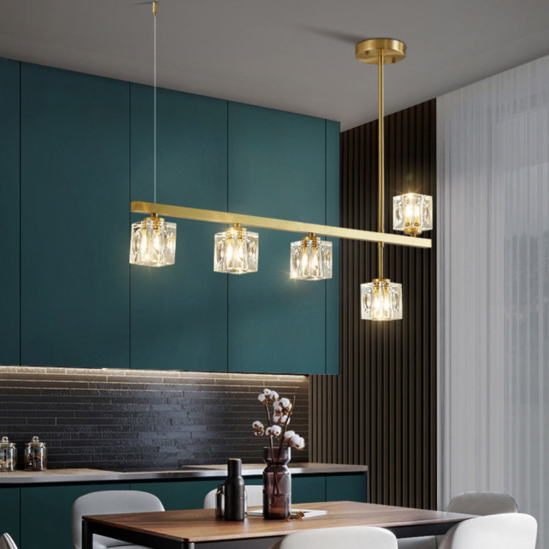Post-Modern Hanging Light Crystal Island Light Fixture with Shade for Dining Table