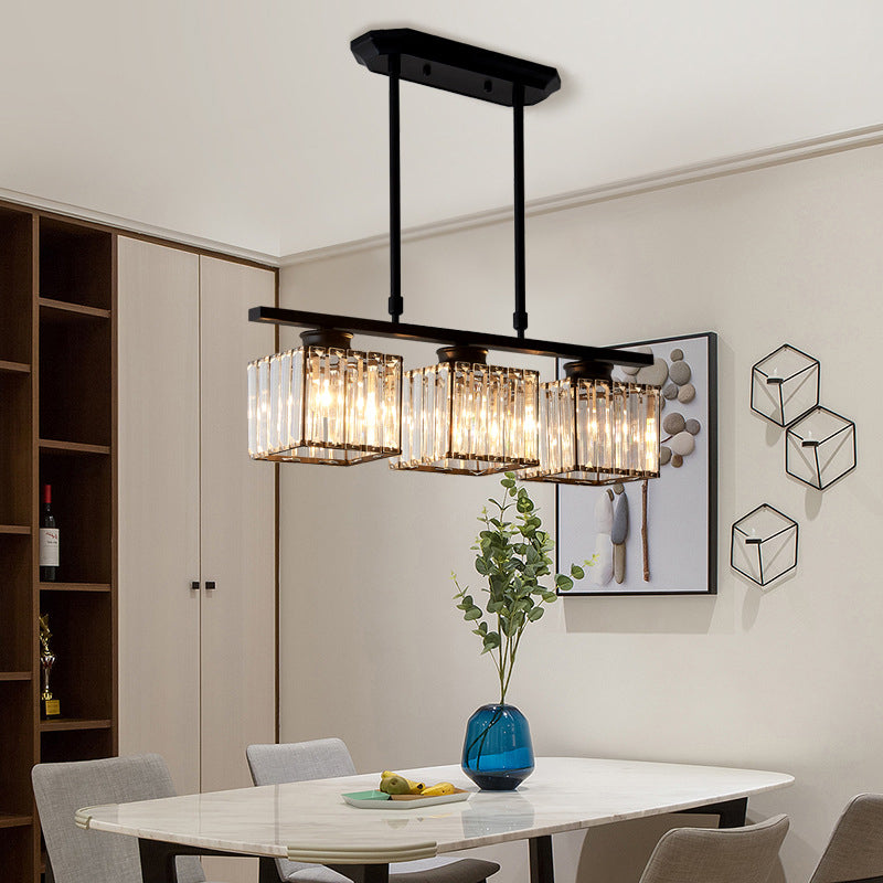 Contemporary Island Light Fixture Crystal Square Shade Hanging Light for Dining Table