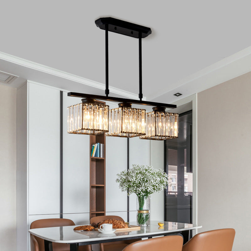 Contemporary Island Light Fixture Crystal Square Shade Hanging Light for Dining Table