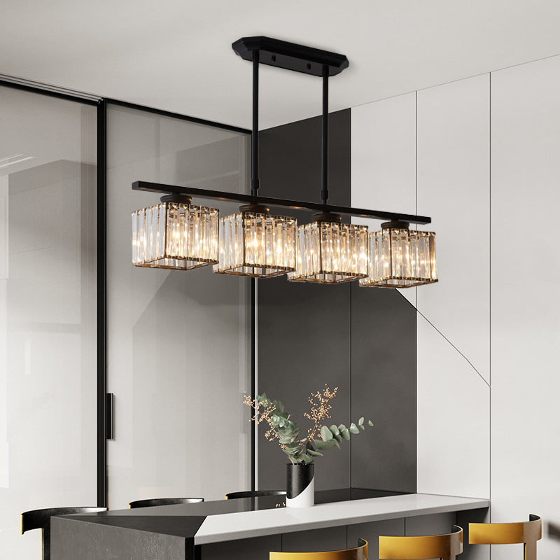 Contemporary Island Light Fixture Crystal Square Shade Hanging Light for Dining Table