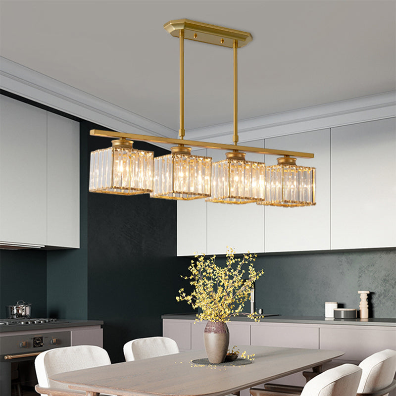 Contemporary Island Light Fixture Crystal Square Shade Hanging Light for Dining Table