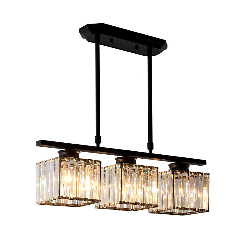 Contemporary Island Light Fixture Crystal Square Shade Hanging Light for Dining Table