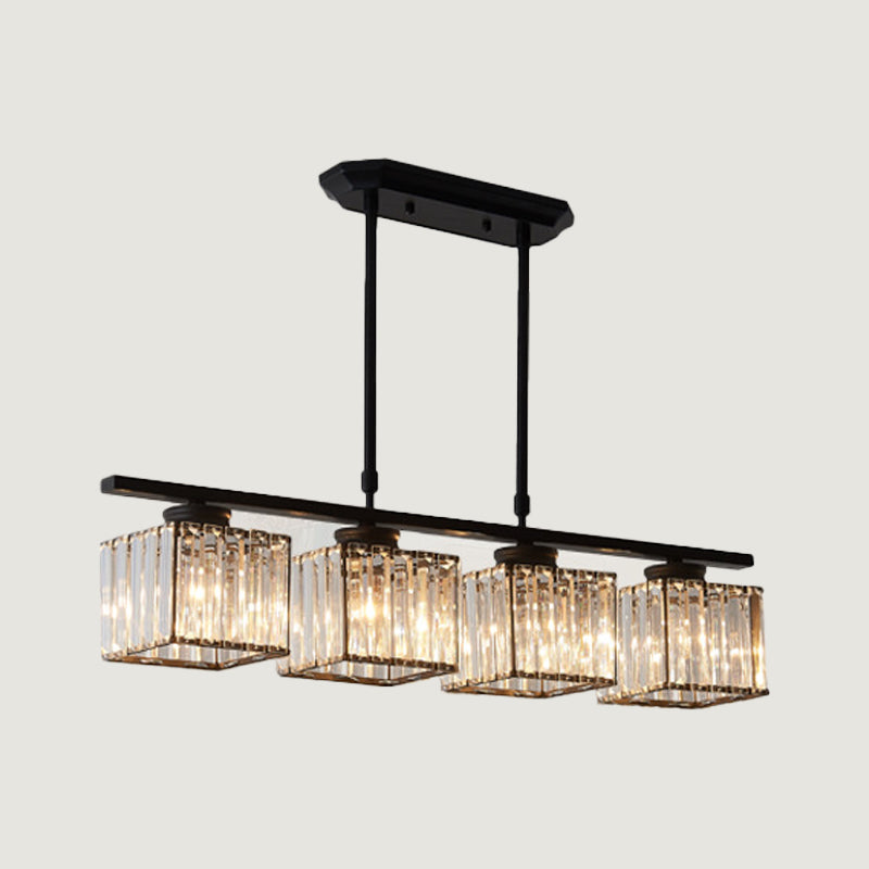 Contemporary Island Light Fixture Crystal Square Shade Hanging Light for Dining Table