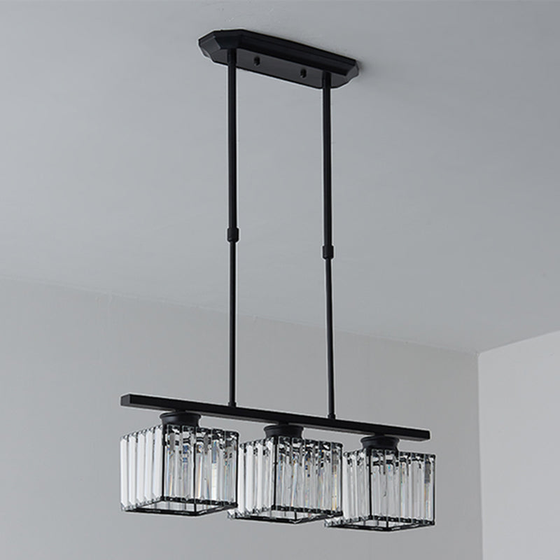 Contemporary Island Light Fixture Crystal Square Shade Hanging Light for Dining Table