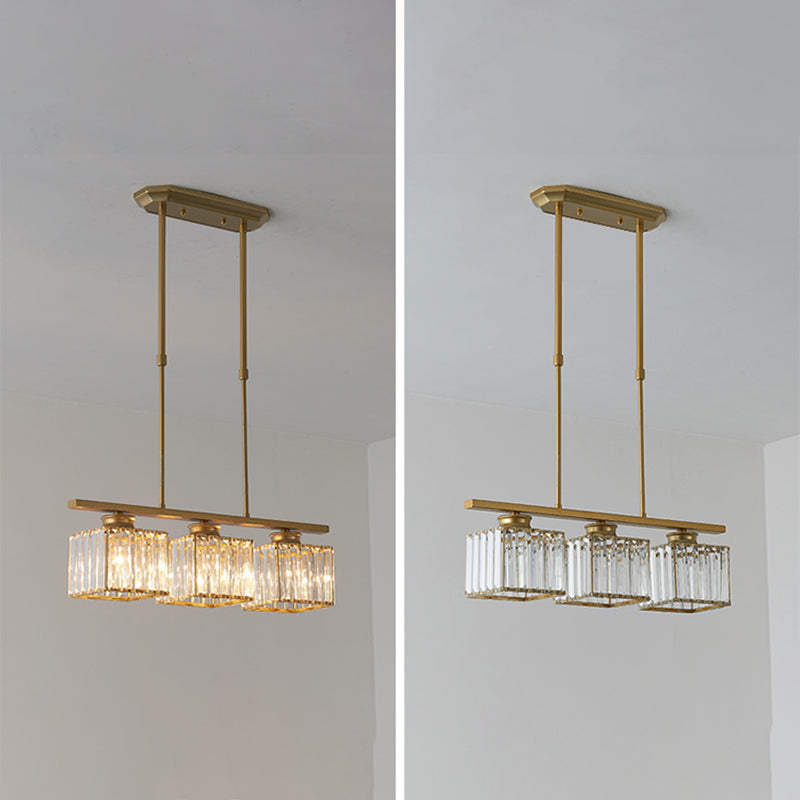 Contemporary Island Light Fixture Crystal Square Shade Hanging Light for Dining Table
