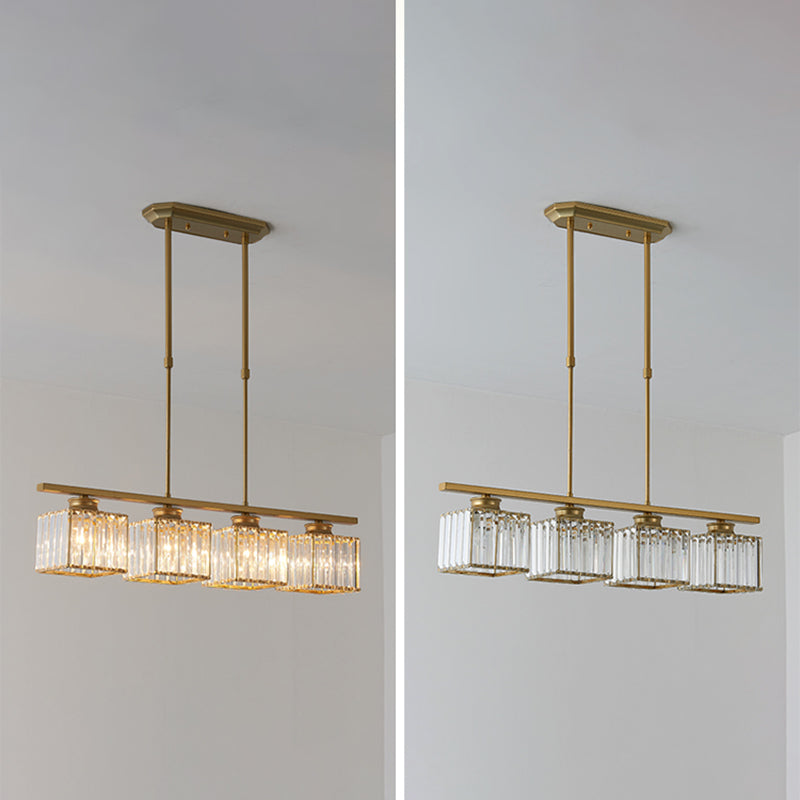 Contemporary Island Light Fixture Crystal Square Shade Hanging Light for Dining Table