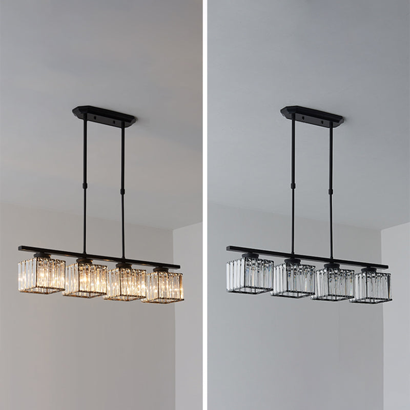 Contemporary Island Light Fixture Crystal Square Shade Hanging Light for Dining Table