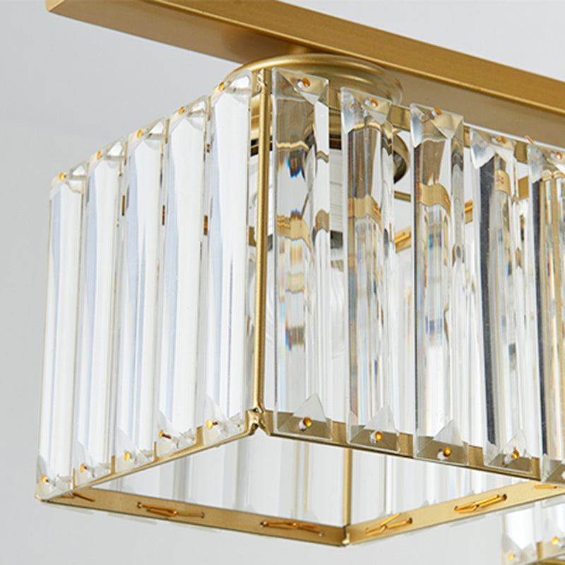 Contemporary Island Light Fixture Crystal Square Shade Hanging Light for Dining Table