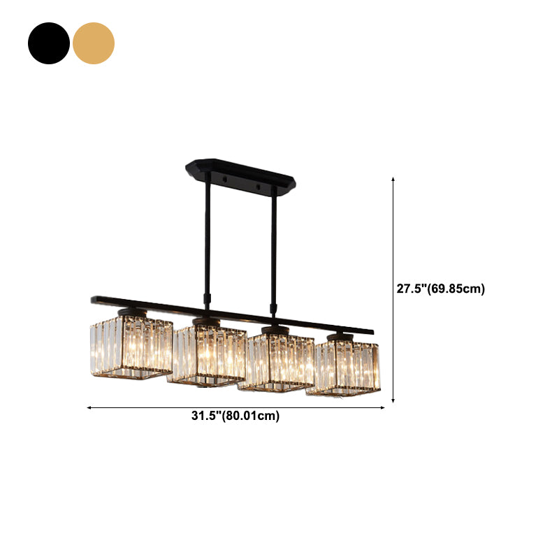 Contemporary Island Light Fixture Crystal Square Shade Hanging Light for Dining Table