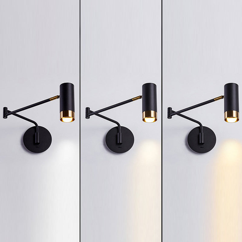 Black/White Single Modern Wall Mounted Sconce Metal Wall Light for Bedroom