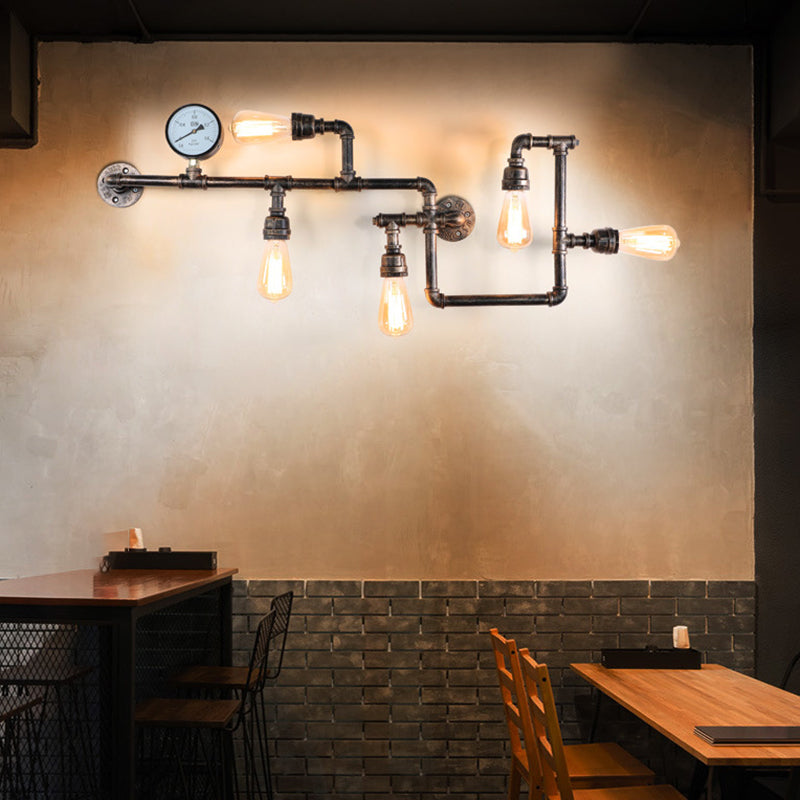 Iron Water Pipe Wall Lights Industrial 5 Head Wall Mount Fixture