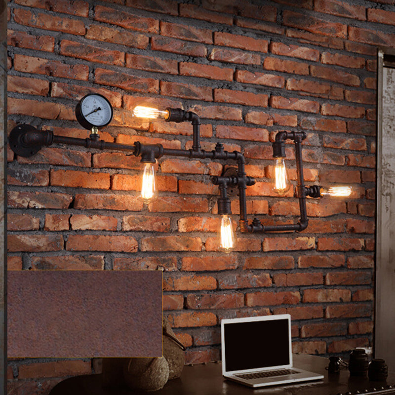 Iron Water Pipe Wall Lights Industrial 5 Head Wall Mount Fixture