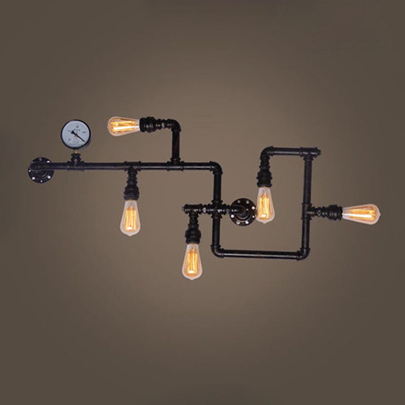 Iron Water Pipe Wall Lights Industrial 5 Head Wall Mount Fixture