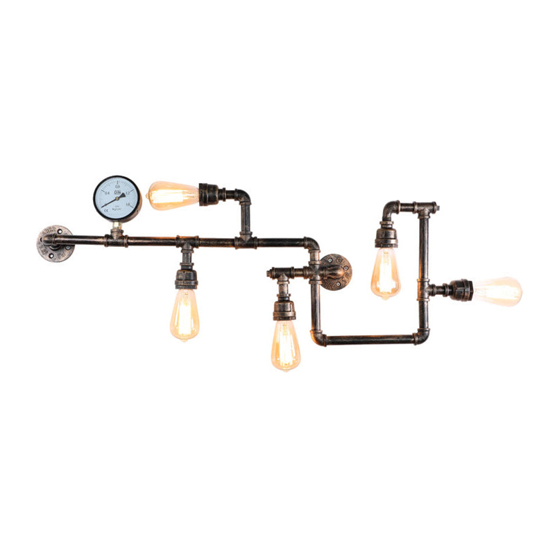 Iron Water Pipe Wall Lights Industrial 5 Head Wall Mount Fixture