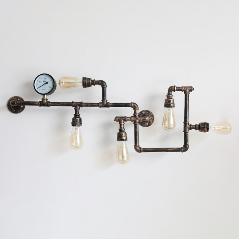 Iron Water Pipe Wall Lights Industrial 5 Head Wall Mount Fixture