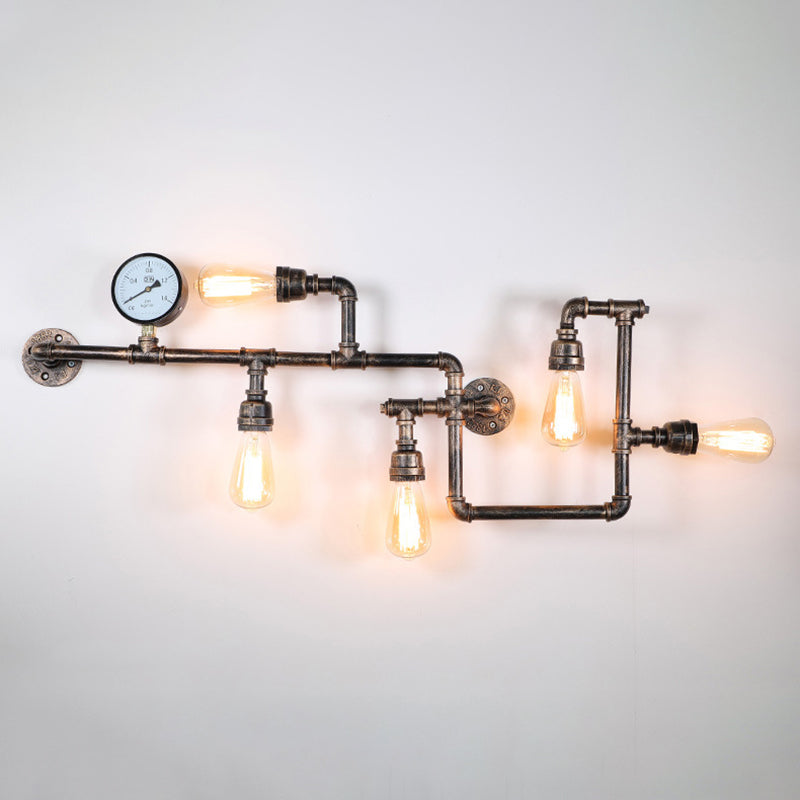 Iron Water Pipe Wall Lights Industrial 5 Head Wall Mount Fixture