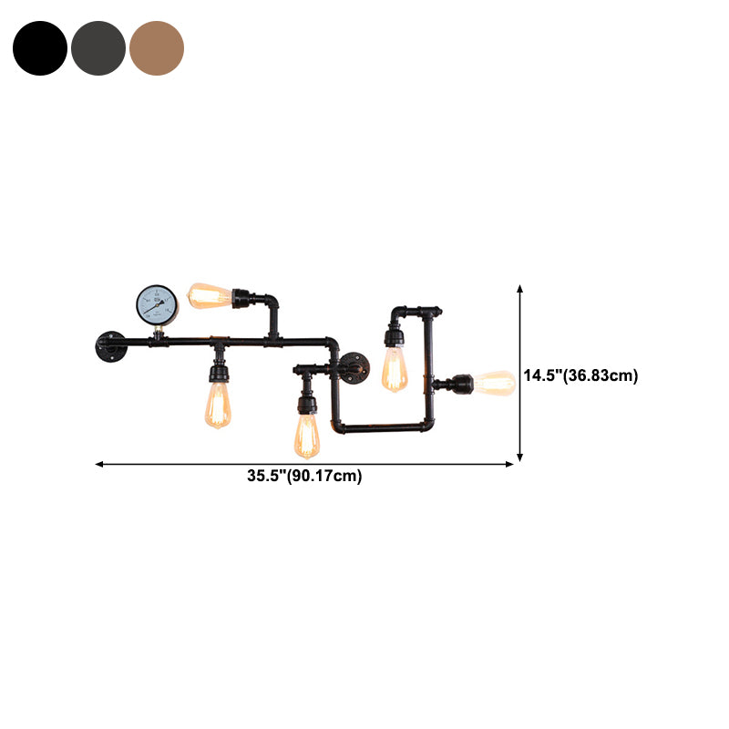 Iron Water Pipe Wall Lights Industrial 5 Head Wall Mount Fixture