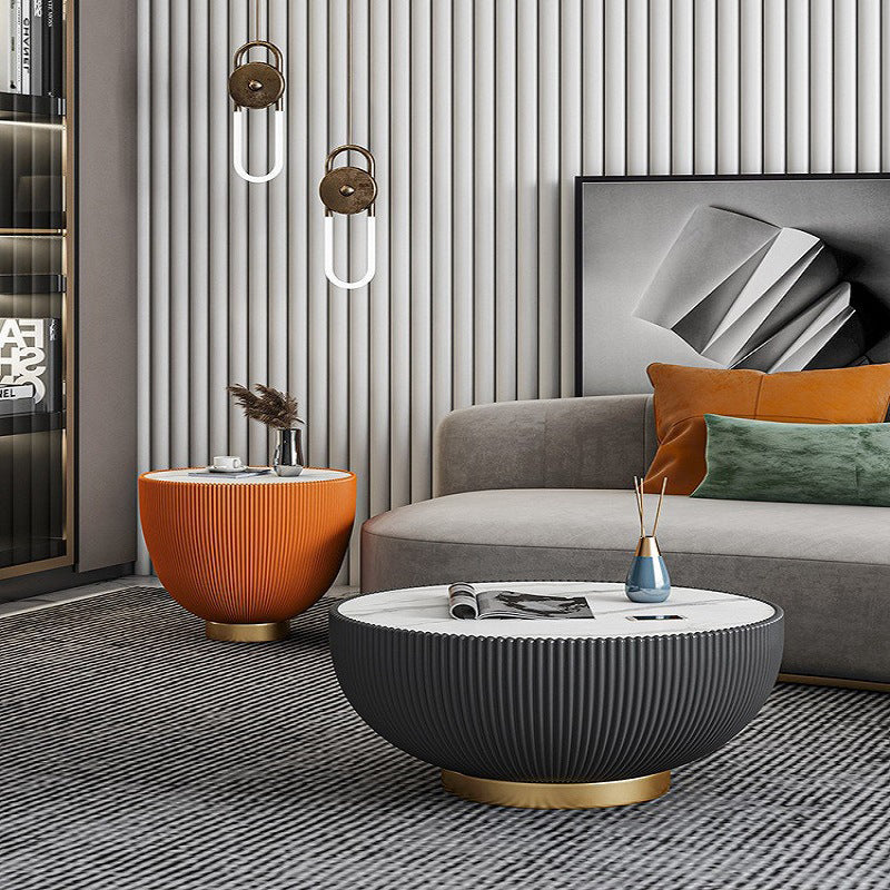 Slate Round Coffee Table Pedestal Minimalist Coffee Table for Living Room
