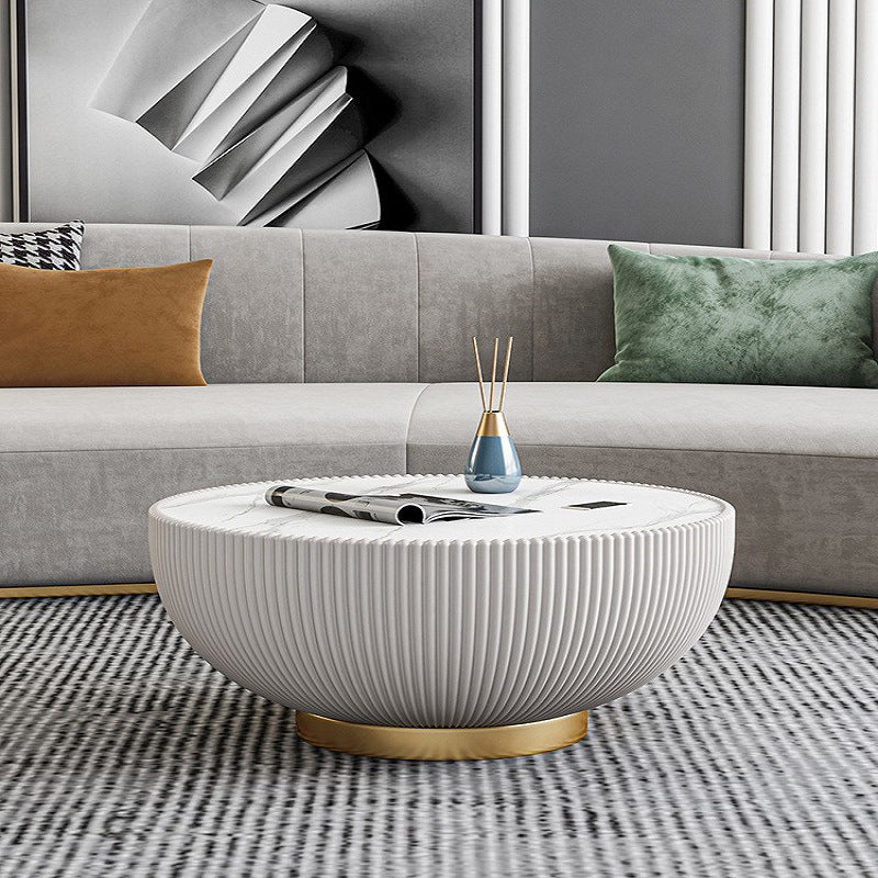 Slate Round Coffee Table Pedestal Minimalist Coffee Table for Living Room