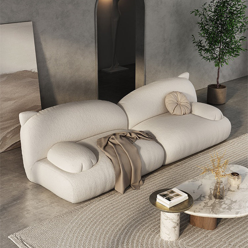 Modernism Cream Cat-Shaped Sofa Pillow Top Arm Wool Sofa - 39.37" D