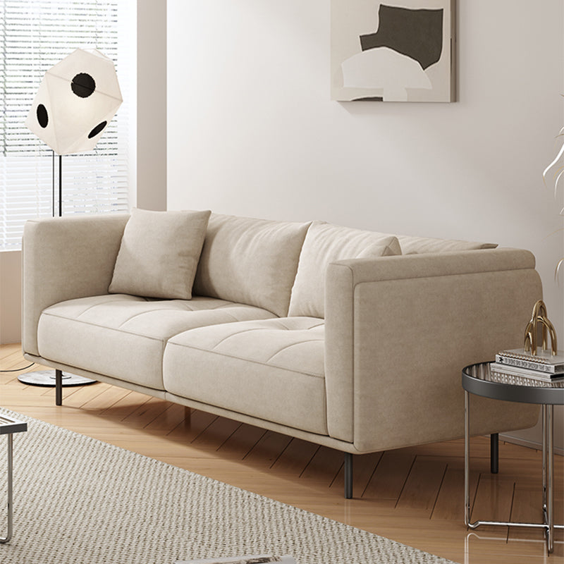 Contemporary Tuxedo Arm Cushions Sofa Faux Leather Standard Sofa with Pillows