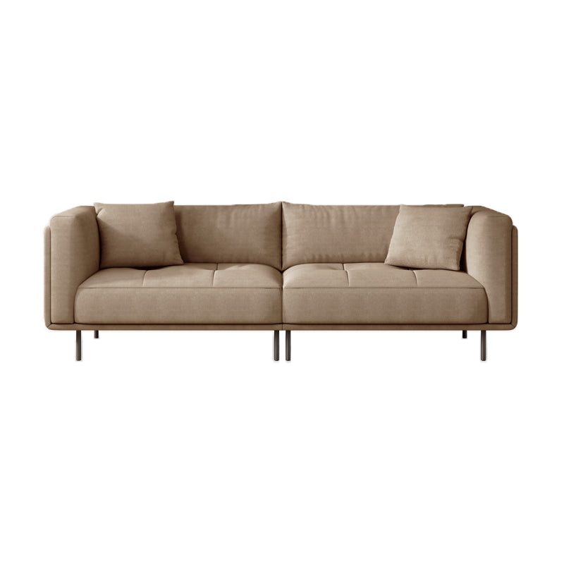 Contemporary Tuxedo Arm Cushions Sofa Faux Leather Standard Sofa with Pillows