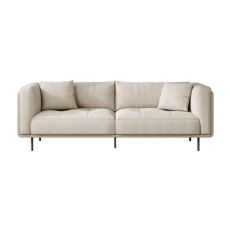 Contemporary Tuxedo Arm Cushions Sofa Faux Leather Standard Sofa with Pillows