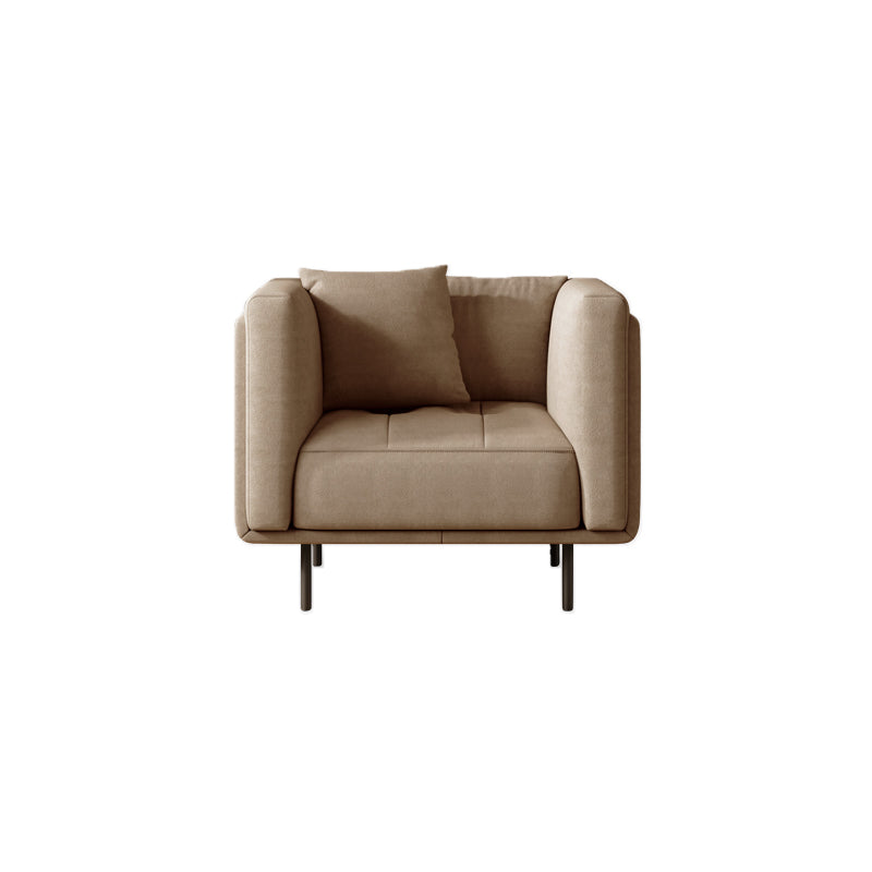 Contemporary Tuxedo Arm Cushions Sofa Faux Leather Standard Sofa with Pillows