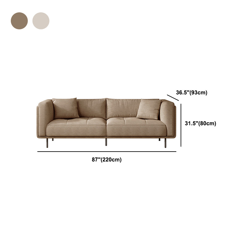 Contemporary Tuxedo Arm Cushions Sofa Faux Leather Standard Sofa with Pillows